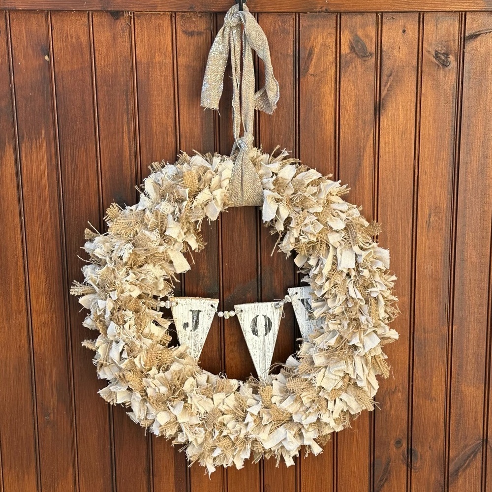 Handmade Farmhouse Painters Coveralls and Burlap Wreath